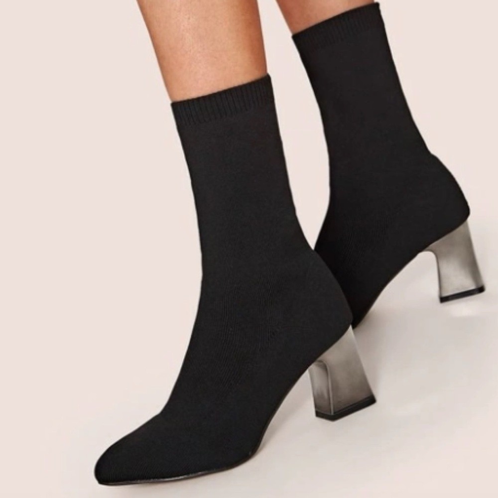 ASOS Black Heeled Boots with Transparent Block Heels 5‎